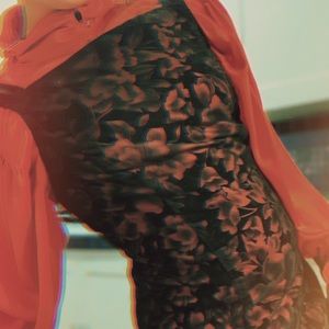 Vintage black red rose velvet mini dress